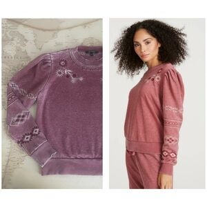 Sundance Driftwood Takota Embroidered Sweatshirt in Burgundy Medium
